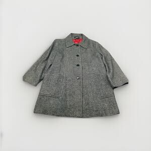 Miss New Yorker Women’s Wool Blend Coat Gray Herringbone Red Lining USA Made L